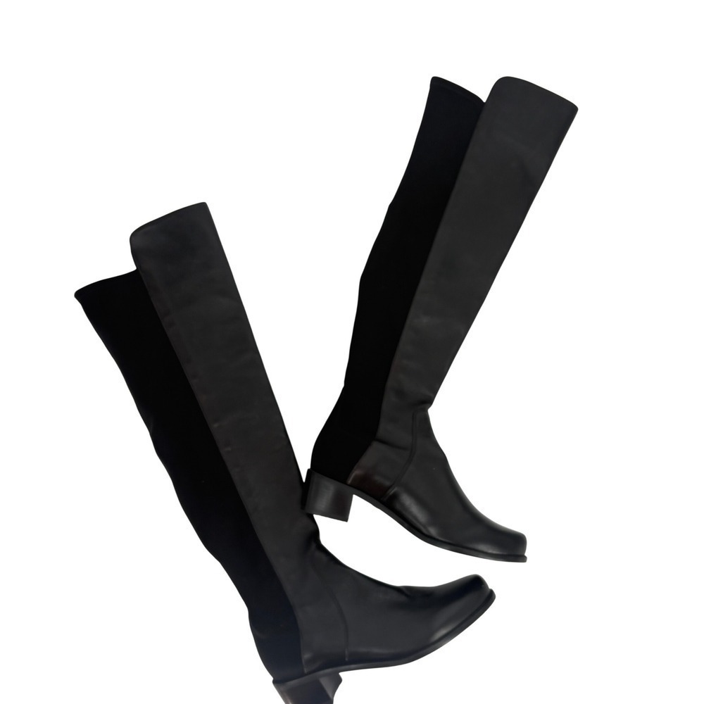 Stuart Weitzman Over The Knee Boots Leather Suede Block Heel Size 37.5 - Picture 2 of 6